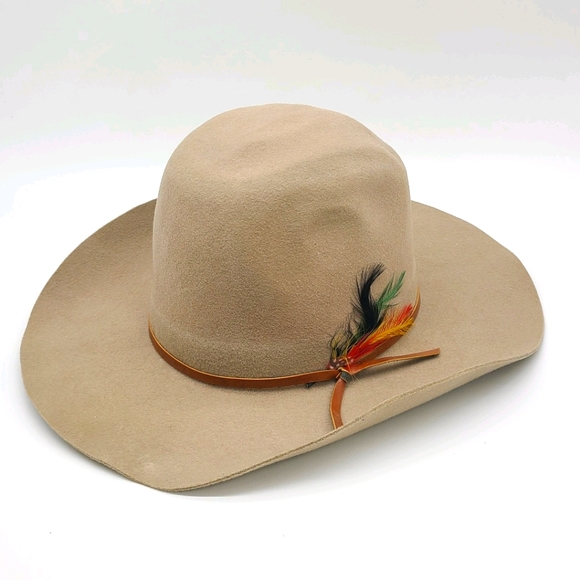 Riley & Mccormick Accessories - Riley & Mccormick Tan Felt with Feather Cowboy Hat